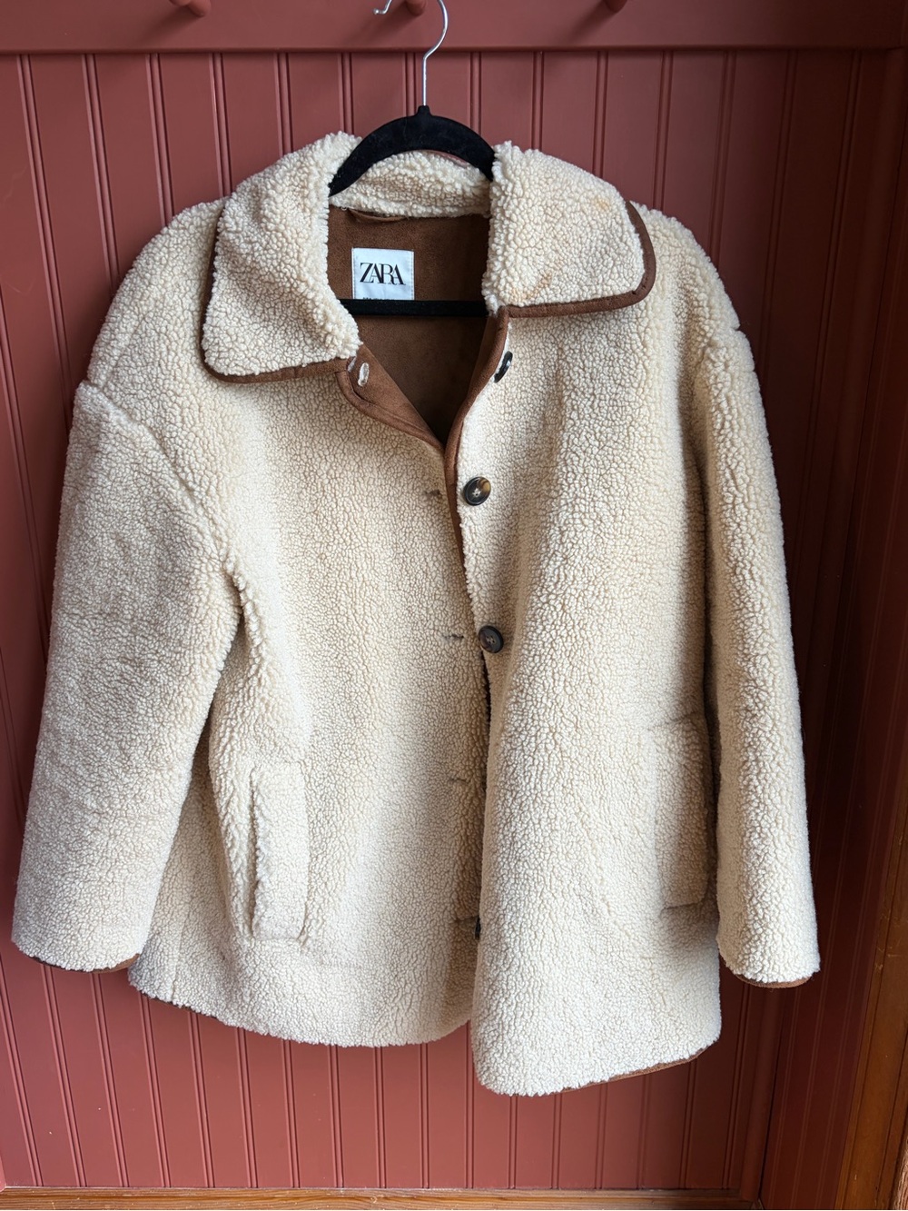ZARA Cream Sherpa Button-Front Jacket